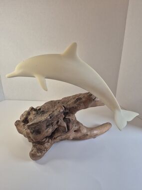 Vintage John Perry Burl Wood Dolphin Sculpture: Large, Signed, Collectible